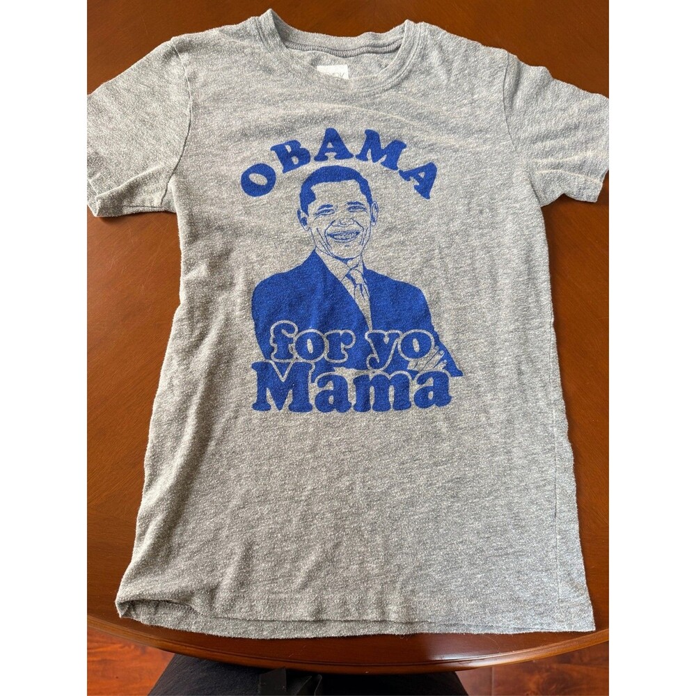 Obama For Yo Mama Gray T-Shirt Political Humor Graphic Tee Short Sleeve sz s